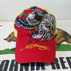 [超美品]ED Hardy スカル バラ刺繍 キャップ メッシュ レッド 超美品]ED Hardy スカル バラ刺繍 キャップ メッシュ レッド