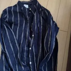 coen ネイビー ストライプ 長袖シャツ M