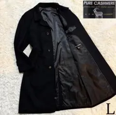 カシミヤ100%×極美品【vintage】マキシ丈比翼チェスターコート 黒 Lのサムネイル