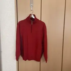 赤 ハーフジップ ニットセーター Lサイズ