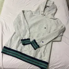 チャンピオンリバースウィーブグレー フード付きパーカー ストライプ