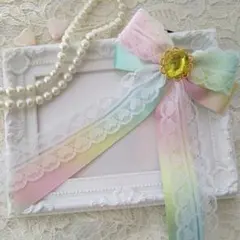 【ꫛᥱꪝ☆】ハンドメイド☆ハートレースのサテンリボンヘアゴム(レインボー)
