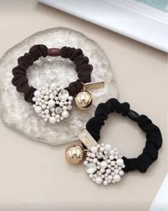 パール装飾ヘアゴム2個セット