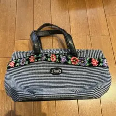FEILER ストライプ花柄刺繍ハンドバッグ