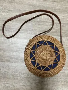 【まゆ〜様】円形ラタンかごバッグ 星形模様