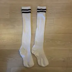 ホワイト サッカーソックス ストライプ付き