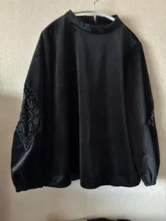 Do CLASSEブラック レース装飾 ハイネック 長袖トップス