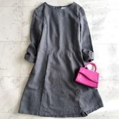 s*o様 美品 アンタイトル M相当 ウール混 長袖 ひざ丈 ワンピース◆グレー