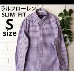 ラルフローレン　チェックシャツ　長袖シャツ　ピンクブルー　S