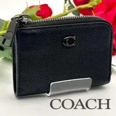 極美品✨ COACH コインケース ブラック レザー 【カラビナフック付き】