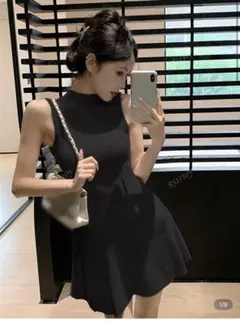 黒ニットノースリーブミニワンピース SHEIN