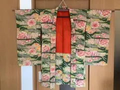 アンティーク羽織　縮緬　大正ロマン　花柄　グリーン