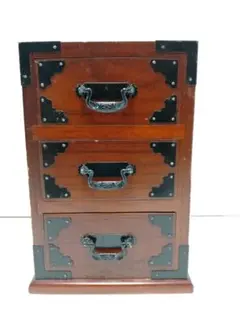 G2115【古民具】卓上 3段 小箪笥 引き出し収納 和風インテリア