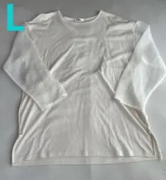 美品　しまむら　Rafraf 袖シアートップス　淡色コーデ　白　L yumi