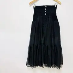 【リエンダ】コルセットライクシアーコンビフレアスカート　S　黒ブラック　透け感のサムネイル