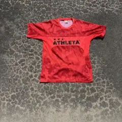 ATHLETA トレーニングTシャツ レッド Lサイズ 総柄 ロゴプリント