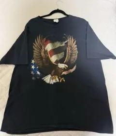 00s GILDAN イーグル星条旗 ビッグプリントTシャツ　ブラック