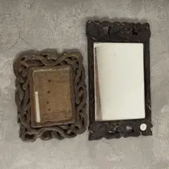 昭和レトロ 木製 壁掛け鏡 2個セット