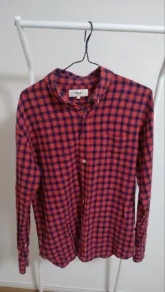 TOMMY 赤と青のチェック ネルシャツ L