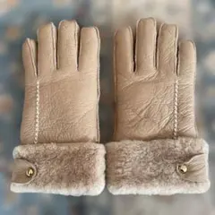 ベージュ レザー 風手袋 ファー裏地