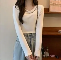 【送料無料】【美品】トップス　レディース　クロスネック　ホワイト　M　秋服