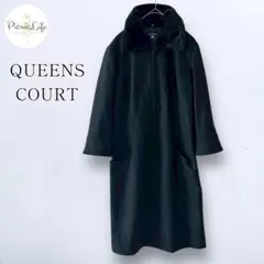美品【クイーンズコート】ファー付きロングワンピース 長袖 ハーフジップ 上品 M