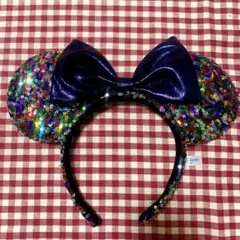 美品　ディズニー　ミニー　スパンコール　カチューシャ　レインボー　リボン