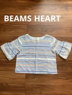 BEAMS レディース　ストライプ 五分袖 Vネックシャツ