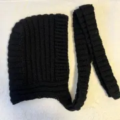 【編み物】フード付きマフラー　黒