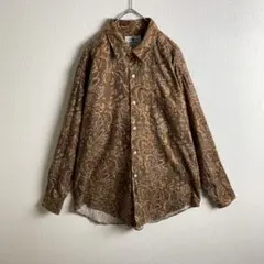 シャツ　柄シャツ　総柄　ブラウン系　茶色系　コットン　古着