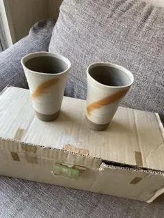 さなえ釜　陶器製ストライプコップ 2個セット