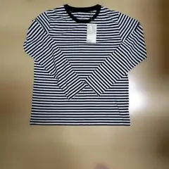 無印良品クルーネック長袖Tシャツ Lサイズ 黒白ストライプ新品未使用