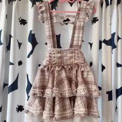 LIZLISA リズリサ はしごリボンチェックティアードスカパン ピンク