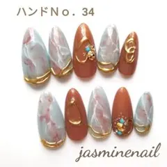 No.34 ジェルネイルチップ ピスタチオニュアンス 24kメッキスワロ