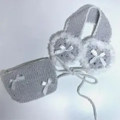 イヤーマフ　ポーチ　プリンセスモール　グレー　ハンドメイド　編み物　耳当て