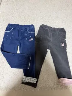 ウサギ刺繍 ネイビー グレー 長ズボン 100cm