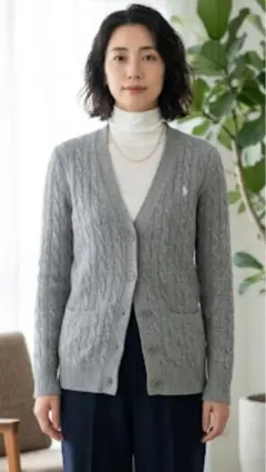 POLO RALPH LAUREN 　　　　　　 グレー ケーブル編カーディガン