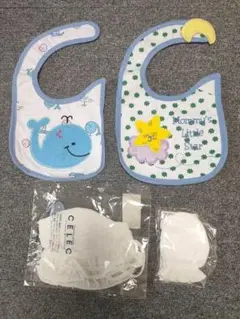 【新品未使用】ベビー用品 セット★フード、ミトン、よだれかけ 2枚
