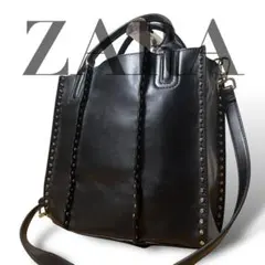 美品　ザラ　ハンドバッグ　ショルダーバッグ　2way ブラック　黒　スタッズ