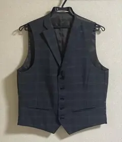 ダークグレー チェック柄 スーツベスト