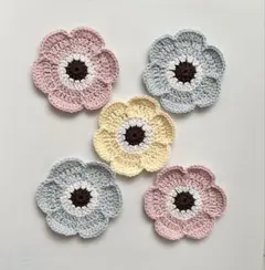 ハンドメイド　コースター　ドイリー　編み物　花　5枚セット　ピンク　ブルー