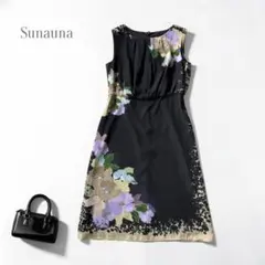 SunaUna スーナウーナ ワンピース 黒 花柄 36 S ノースリーブ 春夏のサムネイル