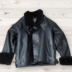 ibepé レザー ダブルブレストジャケット　ムートンジャケット　黒　M