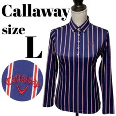 【GOLFウェア】Callaway ストライプ 長袖 ポロシャツ ロゴ 刺繍