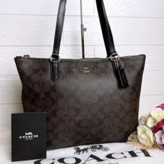 未使用級☆COACHコーチ トートバッグ ブラック シグネチャー レザー大容量