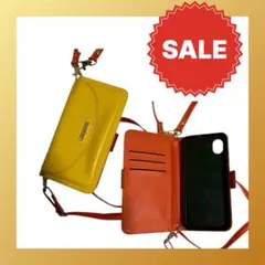 美品　iPhone X XS 11pro ケース　イエロー　ストラップ　手帳型