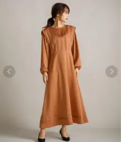 ✨美品✨エマテイラー　ピンタックワンピース　長袖　ロング　キャメル　長袖　F