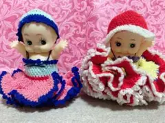 昭和レトロ希少　キューピー2体　可愛い手編みハンドメイドのドレス
