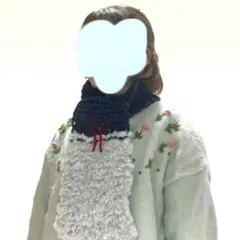 ハンドメイド ゆびあみ ファーマフラー♡ネイビー×リボン♡