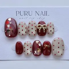 457現品◾️バレンタイン×マグネット️×ハート×ボルドー赤×ゴールド◾️ネイルチップ